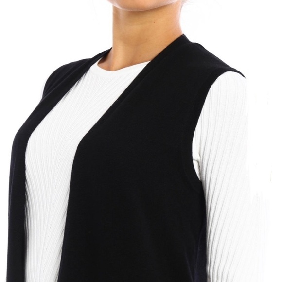 Theory Torina Black Long Sleeveless Merino Wool Duster Cardigan Sweater Sm - Picture 5 of 13